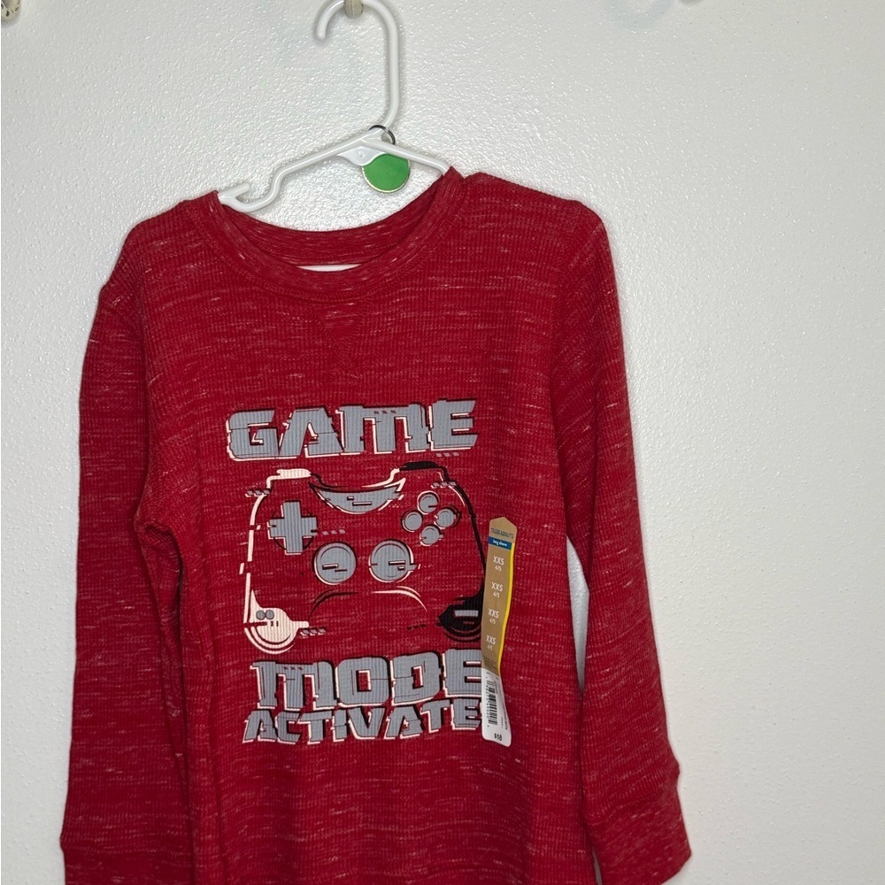 Red Long Sleeve Gaming Tee with Graphic Design
